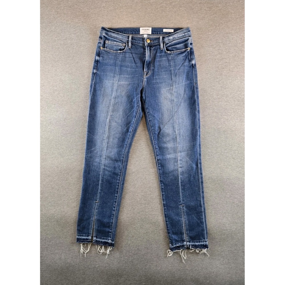 FRAME Le Nouveau‎ Straight Leg Jeans Womens Size 31 Raw Hem Split Hem Denim